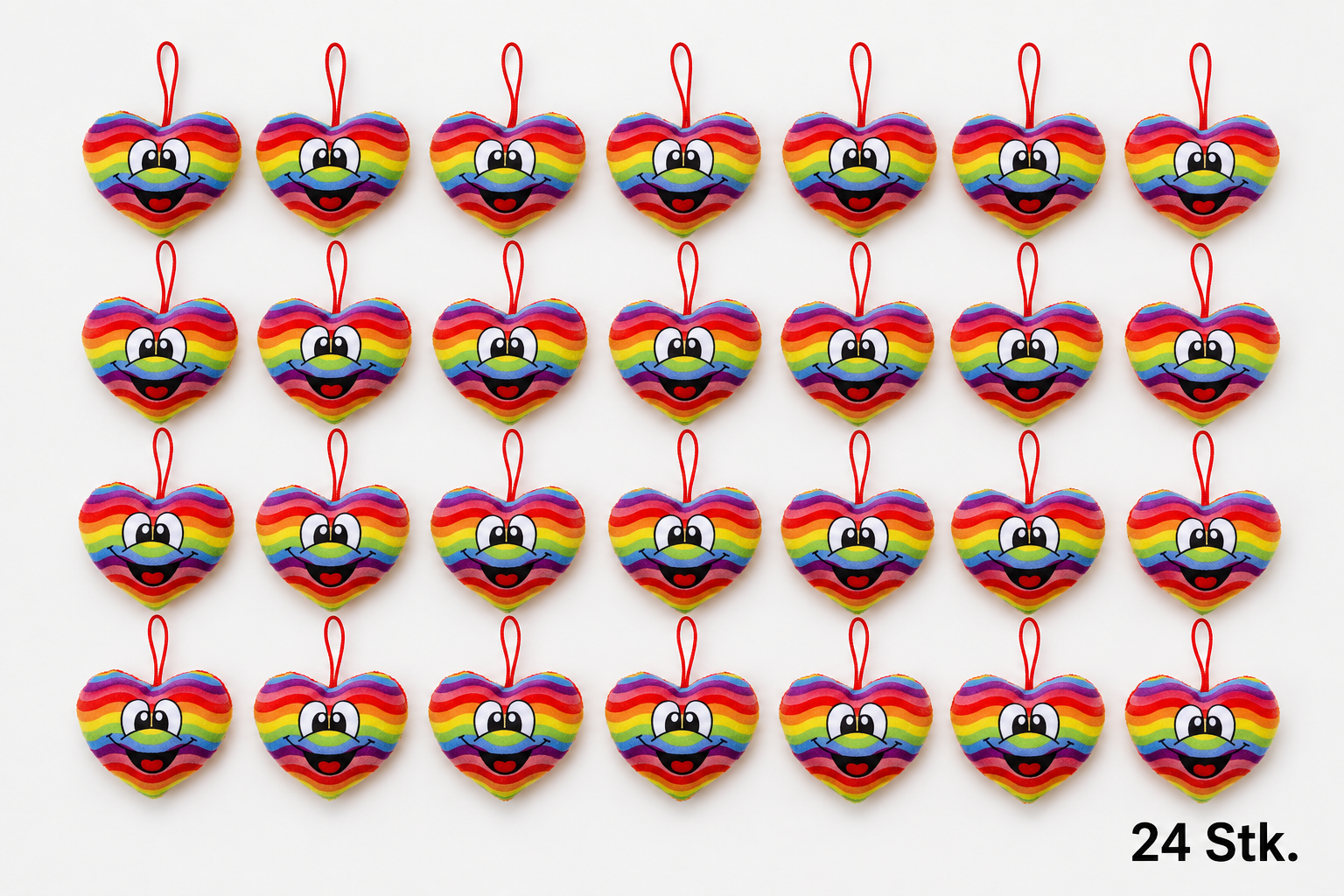 Regenbogen Plüschherz 24 Stk. – Kuschelherz mit Gesicht