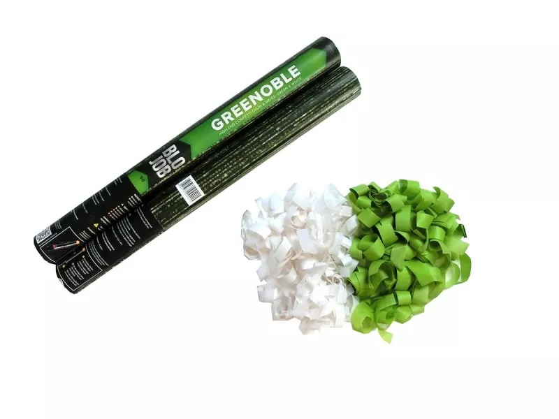 Greenoble Flitter Shooter Grün-Weiß 50 cm – Konfetti Kanone mit Papierflitter – Schwer entflammbar