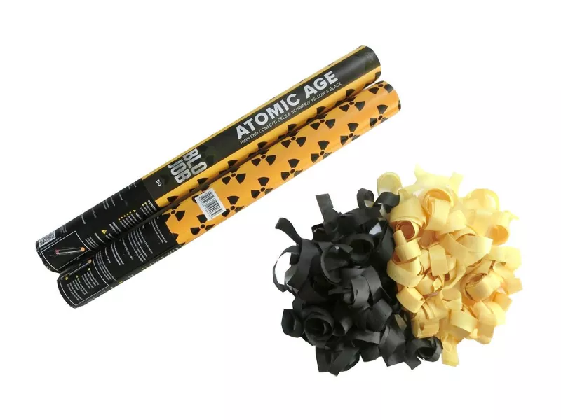 Atomic Age Flitter Shooter Schwarz-Gelb 50 cm – Konfetti Kanone mit Papierflitter – Schwer entflammbar