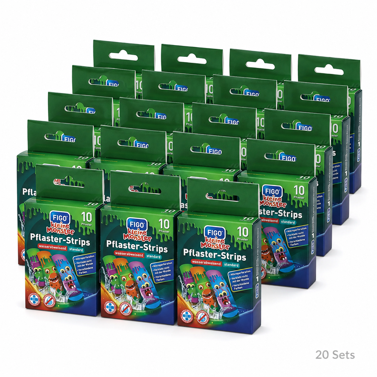 20 Sets Kleine Monster Pflaster-Strips – 20 x 10 Pflaster bunt sortiert