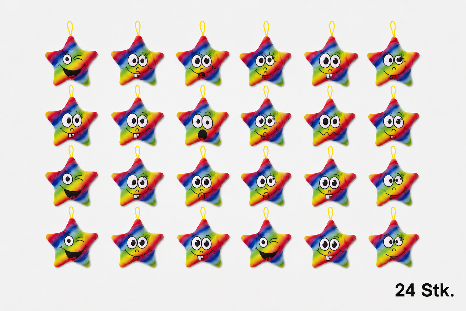 Plüsch Sterne Regenbogen 24 Stk. – Bunte Kuschelsterne